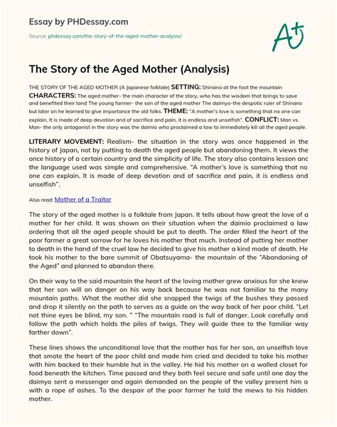 The Aged Mother Lesson Summary Notes and Explanation.